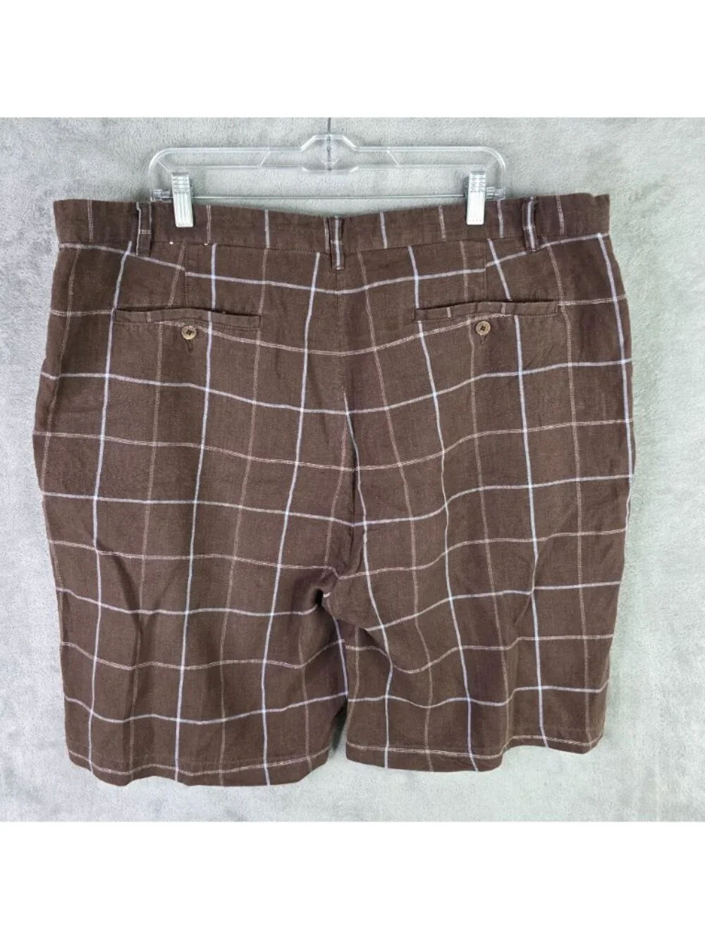 Mens Caribbean Joe Brown & White Plaid Linen Shorts 10.5